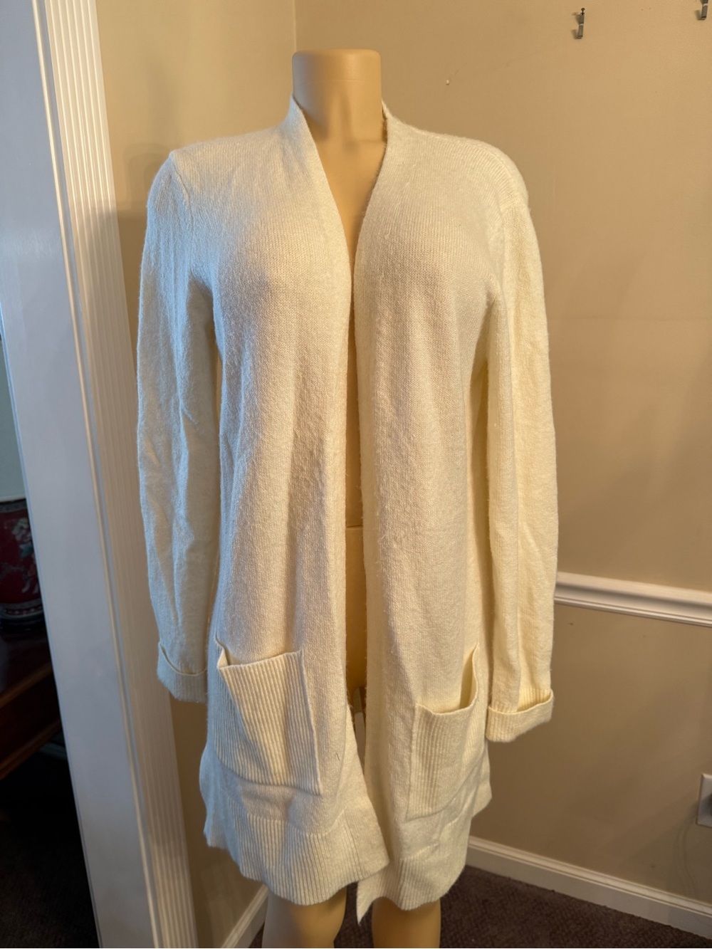 Marled Cream Open-Front Pocket Cardigan